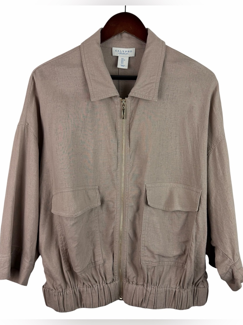 Calypso St. Barth | Khaki Beige Linen Blend Utility Lightweight Jacket